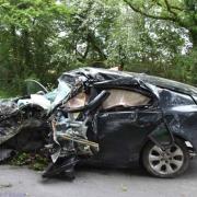 The wreckage after the collision on the A2037 near Henfield