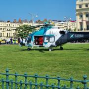 An air ambulance has landed in Hove Lawns