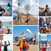 Protesters at Surfers Against Sewage action near Brighton West Pier