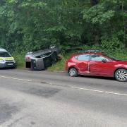 A car has rolled into a verge in Halland