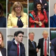 From top left clockwise: Caroline Ansell, Maria Caulfield, Nusrat Ghani, Andrew Griffith, Jeremy Quin, Henry Smith with Boris Johnson, Huw Merriman and Sally-Ann Hart