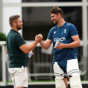 Luke Wright greets Josh Tongue during a nets session at Lord’s ahead of the second Ashes Test