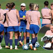 England players including Katie Robinson (inset) prepare for the World Cup
