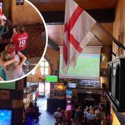 England fans celebrate the Lionesses' victory at at Ye Olde King and Queen