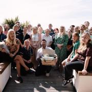 Denise Van Outen and Duncan James with Macmillan staff