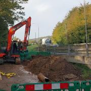 Repairs are ongoing to fix a broken water pipe near the A27
