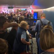 Queues towards passport control at Gatwick Airport