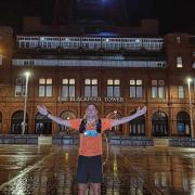 Oliver Gooch pictured in front of the Blackpool Tower as he started his run on November 10