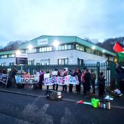 Protesters outside L3Harris factory in Moulsecoomb