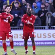 Danny Cashman, left of picture, annoyed opposing fans with his goals - and celebration
