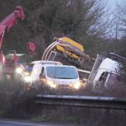 Updates as A27 closed after lorry crashes into ditch
