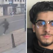 A boy accused of murdering Mustafa Momand, right, said he 'skipped into the knife'. Left is Mustafa Momand running after he was stabbed