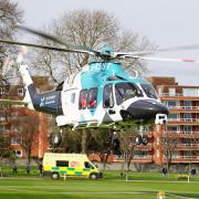The air ambulance in Eastbourne this afternoon