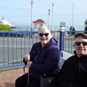 People have offered their thoughts on whether Eastbourne is one of the saddest towns in the UK. Pictured are Kath and Tony Ellis who visited for the week