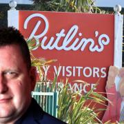 Spike Mayhew and a generic picture of a Butlin's holiday park sign
