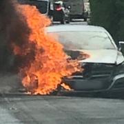 A car fire by the side of Beacon Road, Ditchling this afternoon