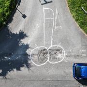 One of the protest penises seen from above in Tangmere