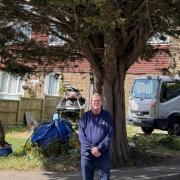 Councillor Atkinson in front of the tree in College Close, Portslade