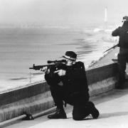 Were you in Brighton when this armed officer took his place for a party conference in 1985?