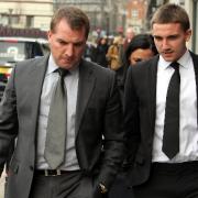 Anton Rodgers (right) walking into court with Liverpool manager dad Brendan Rodgers