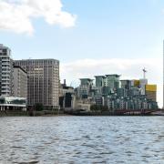 A view of the Nine Elms area of Battersea from the River Thames with St George Wharf Tower, in Vauxhall.