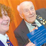 Henry Allingham. 110, has recorded a podcast with pupils at Hazelwick School in Three Bridges