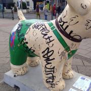 There was graffiti on Dudley the Snowdog almost immediately after he was placed outside St Peter's Church.