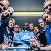 The cast of Hospital. Pictured left to right: Katie Pritchard, Richard Gibbs, Ali Sanders, Andrew Chukwuemeka, Helgi Johannsson, Ruchi Sinha, Colin Bicknell, Angus Lewis, Sadie Syed, Leanne Moran. Picture: PA