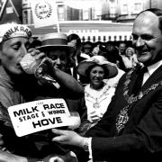 Mayor of Hove Donald Edmonds presents the Milk Race winner in 1966 – do you recognise this man?