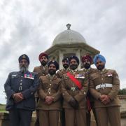 Sikh and Hindu veterans share a lighter moment at the Chattri memorial in the South Downs (Photo: Captain Jay Singh-Sohal)