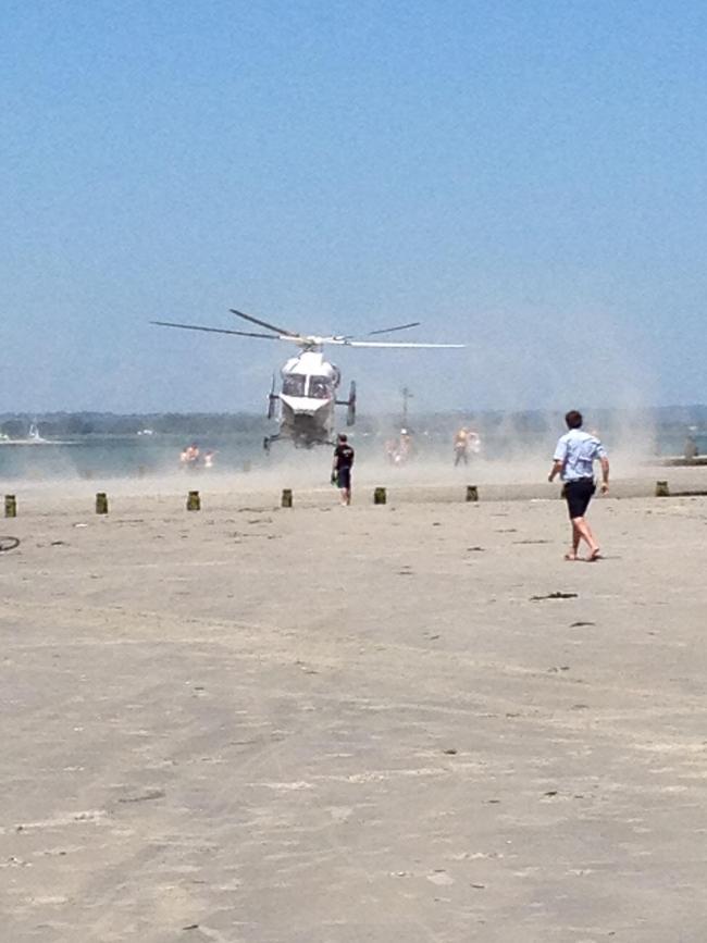 The helicopter lands on West Wittering beach today