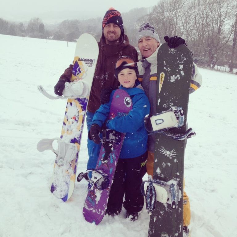 3 generations of Sussex Snowboarders. Grandad is 64. Guy (his son is 38) & grandson Oska is 9!
