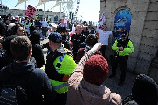 March for England attracted 150 people with a counter anti-fascist protest attracting more than 1,000 against it