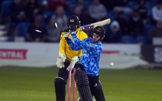 George Garton is bowled as Sussex Sharks slip to defeat  by Gloucestershire at Hove in the Vitality Blast