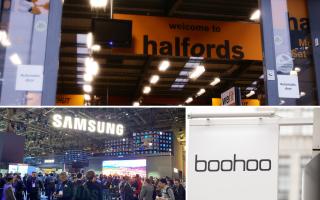 (top) Halfords, (left) Samsung, (right) Boohoo. Credit: PA