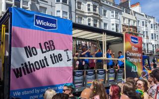 The float from the hardware store in the Brighton Pride parade featured slogans in favour of trans rights