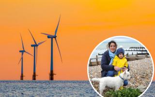 Rampion wind farm with Mosca member Zoe Visram and her family inset