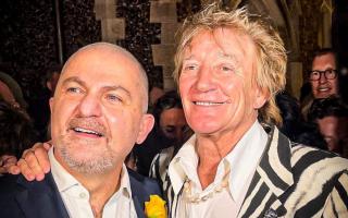 Peter Joannou, left, with renowned singer Rod Stewart, right