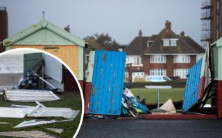 Beach hut destroyed as high winds continue to batter coast