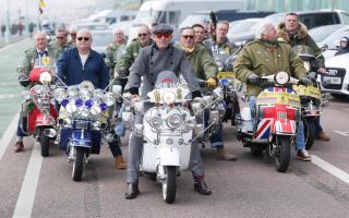 Aaron White, centre, on The Who scooter surrounded by other Mods