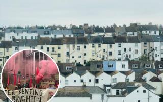 Brighton houses with Acorn protest inset