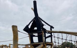 A play area treehouse has been set on fire