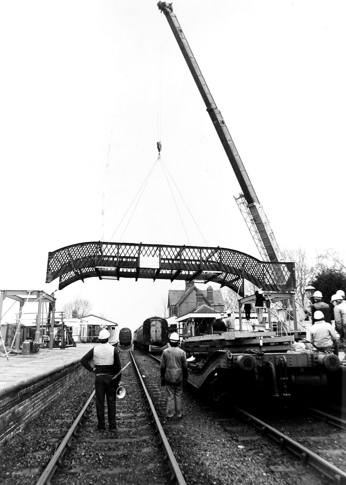 A new bridge lowered into place at Sheffield Park Station 1985. (LB-1174)