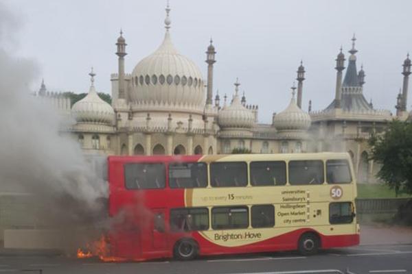The bus on fire at the Old Steine, Brighton.  Picture: Paul / @PJN74