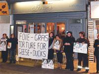 Members of the Brighton Animal Action group demonstrating outside Graze restaurant in Hove