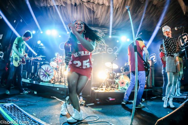 The Go! Team, with Ninja at centre stage. Picture: Mike Burnell
