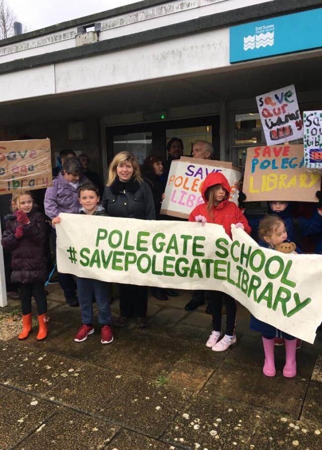 Lewes Tory MP Maria Caulfield protested outside Polegate Library