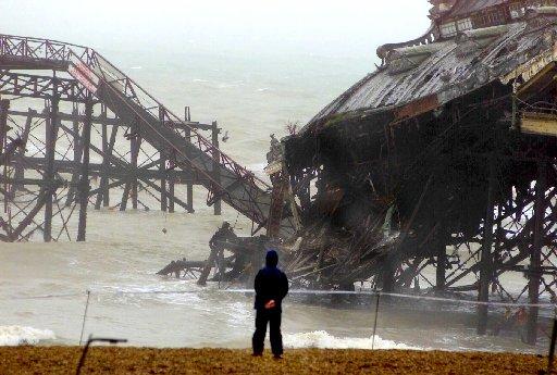 After years of neglect, the pier finally starts to fall into the sea
