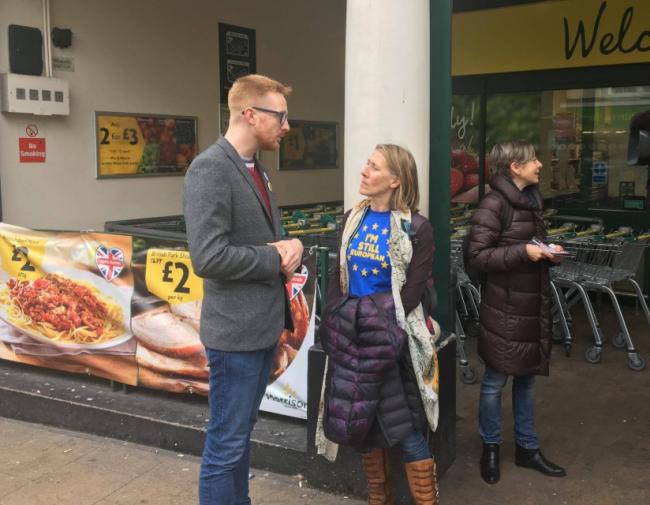 Brighton Kemptown MP Lloyd Russell-Moyle talks to a campaigner before being attacked