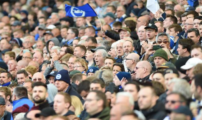 PHOTO BY LIZ FINLAYSON.Brighton and Hove Albion v Newcastle United  - Premier League match at The American Express Community Stadium  - .Albion fans before kick off.